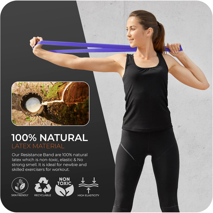 Фітнес-еластичні стрічки з 5 рівнями опору, латекс, сумка, для фітнесу, йоги, пілатесу, тренувань вдома та в залі, фіолетовий колір, різні рівні опору
