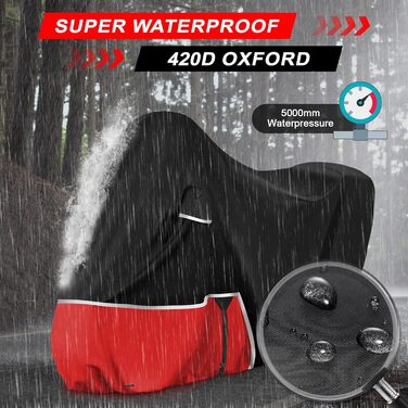 Водонепроникний чохол для мотоцикла Piaggio MP3 400/500 (з кофром), чорний та червоний, 420D Oxford