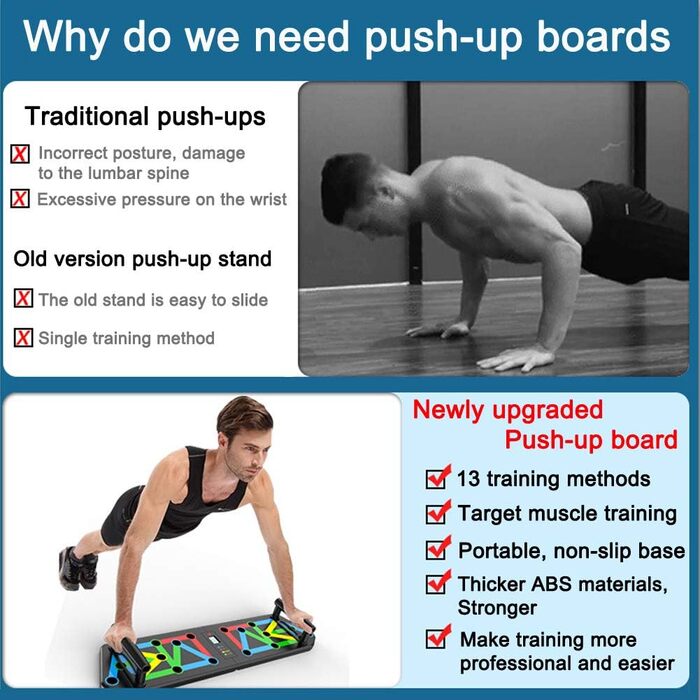 Дошка для віджимань BOCTTCBO Push Up Board 13-в-1: тренажер для пресу та м'язів грудей, чорний