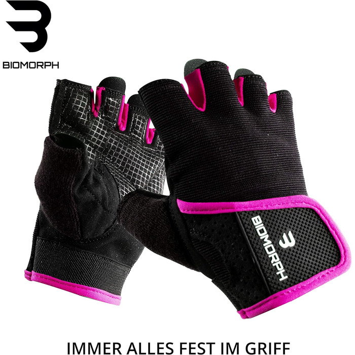 Фитнес рукавички для тренувань BIOMORPH для жінок та чоловіків | Рукавички для силових тренувань, бодібілдингу, кросфіту, рожеві, розмір S (17,5-19,5 см)