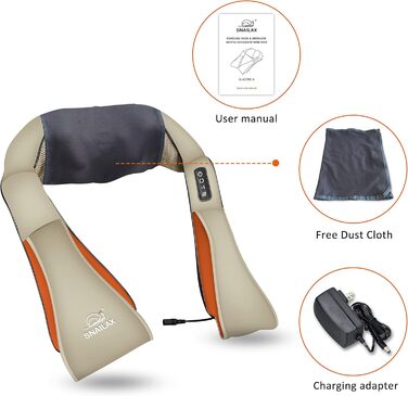 Бездротовий масажер Shiatsu Snailax з функцією підігріву, 4D-роликами для шиї, плечей і спини, м'язова релаксація, подарунок для чоловіків та жінок (хаки)