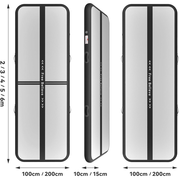 Airtrack SportBob Matte - килимок для гімнастики та йоги, 2/3/4/5/6м, 10/15см, з електричним насосом 600W, для дому та спорту