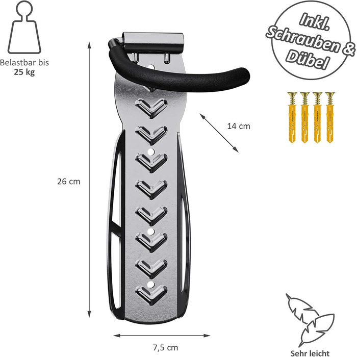 Кріплення для велосипеда на стіну Wellgro - сталевий тримач, гак, стійка - колір на вибір (срібний)