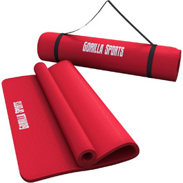 Килимок для йоги та фітнесу GORILLA SPORTS, 190x100x1,5 см, червоний, нековзкий, без фталатів, з ременем для перенесення