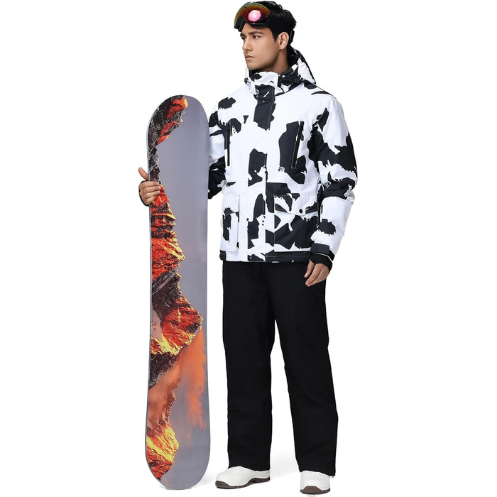 Комплект зимового костюма HOTIAN для чоловіків: куртка та штани для катання на лижах, сноуборді та туризму. Теплий, ізольований костюм для сноубордингу та катання на лижах. Розмір M, колір чорний.