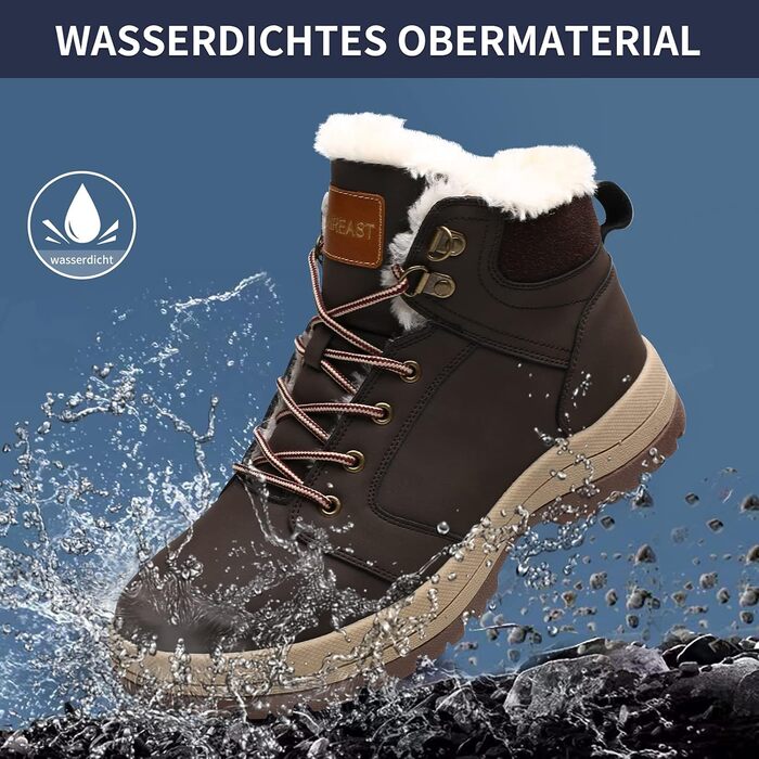 Теплі зимові черевики VisionReast з підкладкою, водонепроникні, для піших прогулянок, трекінгу, для чоловіків та жінок, шнурки, неслизькі, Outdoor (37 EU, Коричневий)