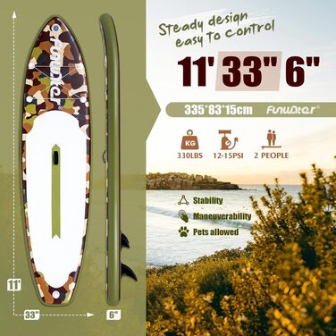 Надувний SUP-борд FunWater 11'10'6' з аксесуарами: весло, насос, сидіння. Кольори: ADLER-SCHWARZ&GRAU, CAMO-BRAUN