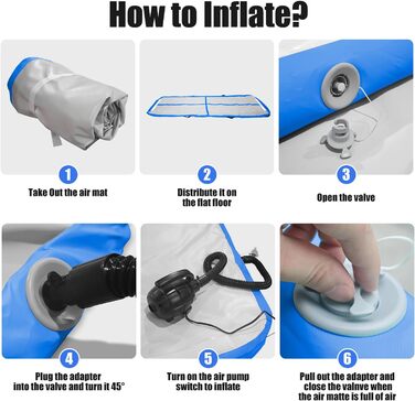 Надувна гімнастична мата Tumble Track, 3м/4м/5м, 10см, протиковзка, для дому, спорту, йоги, фітнесу, челедингу, водного спорту (Блакитна, 300x100x10 см)