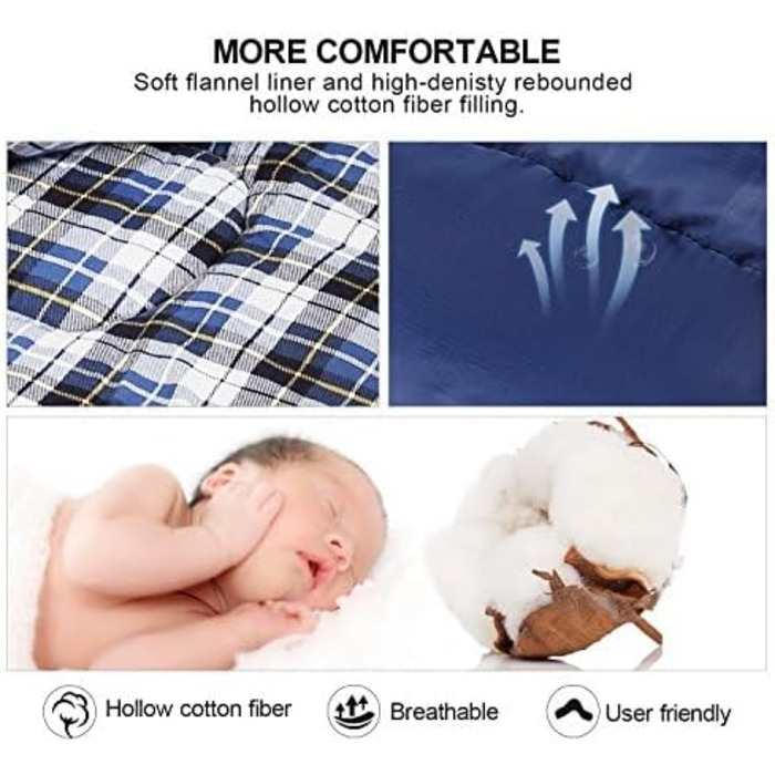 Спальний мішок REDCAMP XL з бавовни, теплий, знімний капюшон, фланелевий, компактний, 3-4 сезони, для дорослих та дітей, для кемпінгу, риболовлі, зимовий, блакитний, з наповнювачем 2lbs/3lbs