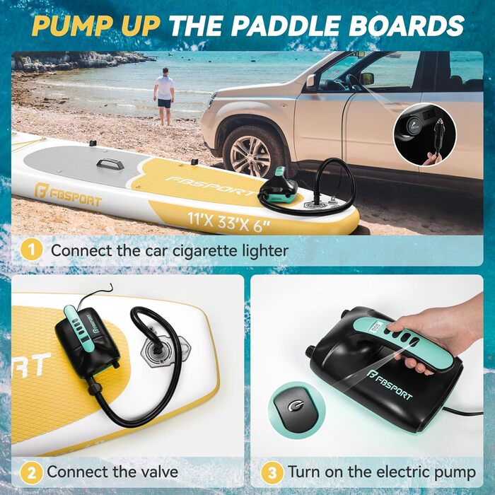 FBSPORT SUP дошка Stand Up Paddle 335см для дорослих, надувна, комплект з насосом та аксесуарами для йоги, серфінгу та подорожей (жовта)