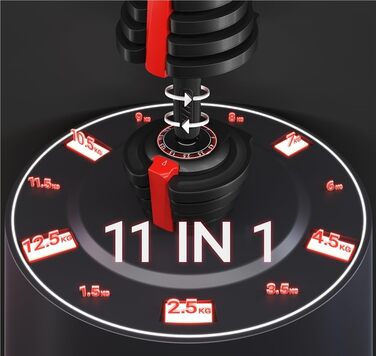 Регульована штанга Yaheetech 12/16-в-1: короткі гантелі 1,5-18 кг / 3-24 кг / 2-40 кг. Швидке налаштування ваги. Гантелі для дому та фітнес-залу. Регульована - 12,5 кг (одиничний екземпляр)