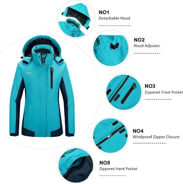 Жіноча зимова куртка Wantdo для катання на лижах, сноуборді, туризму. Тепла флісова куртка з капюшоном, вітрозахисна, з підкладкою, колір: блакитний