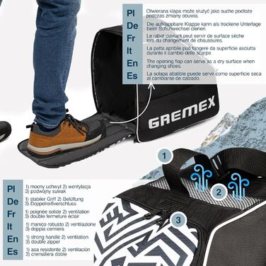 Чохол для лижних черевиків з відділенням для шолома - Водонепроникний рюкзак для лижних черевиків та шолома. Міцний завдяки титановим швам. Зручний для транспортування, подорожей та захисту спорядження. Чорний + Білий