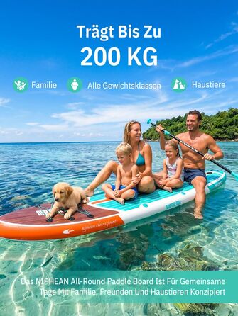 Надувне SUP-борд Niphean з сидінням та аксесуарами, 320 см, для 2 осіб, 200 кг, Classic Wood Grain, StabilTrac-Fin