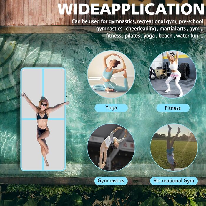 Надувний килимок для гімнастики BPB з електронасосом. 10 футів (300x100x10 см). Для дому, спортзалу, челедангу, йоги, пілатесу, бойових мистецтв, пляжу та водяних розваг.