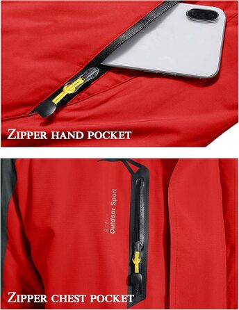 Зимова куртка KEFITEVD для чоловіків: водонепроникна, тепла, з капюшоном, Softshell, флісова, червона, XL