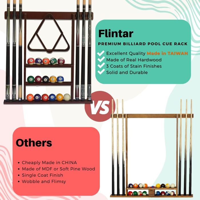 Підвіска для більярдної кулі Flintar Wand-Queue-Halter, з масивного твердого дерева, магонієве покриття, для настінної установки