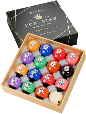 Преміум-набір для більярду: чорні кульки для більярду, клас AA+, 5,1 см, стандартний розмір UK, набір з кульками для більярду з позначками, для більярдного столу