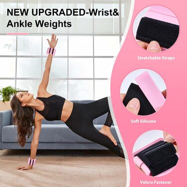 Набір вагів для зап'ястя та щиколоток (2 шт., 0.45 кг кожна) для йоги, пілатесу, фітнесу, рожевий