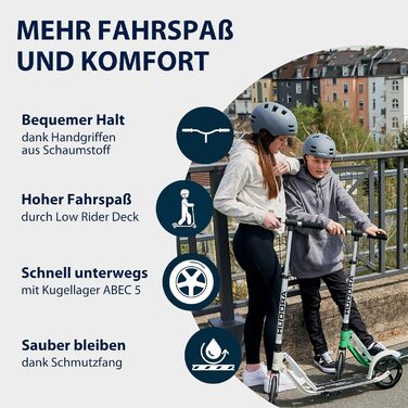 HUDORA BigWheel Pure Scooter: Скутер з алюмінієвої рами, регульованої висоти, складний, до 100 кг, для підлітків та дорослих (білий)