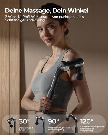 Масажер для тіла KingPavonini з висувним руків'ям та складним голівкою, масажна пістолета для спини з 3 регульованими кутами та 4 насадками, масажер - подарунок для чоловіків та жінок, чорний