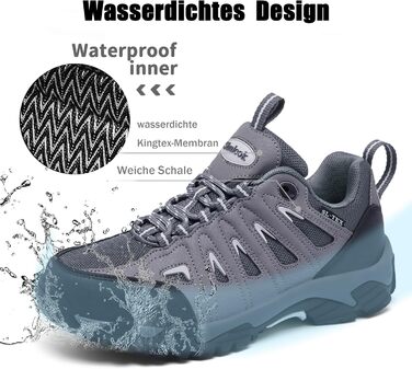 Туфлі для хайкінгу SHULOOK для жінок, водонепроникні, легкі, трекінгові, з антиковзким покриттям, для активного відпочинку, кемпінгу, риболовлі (41.5 EU, чорний/сірий)
