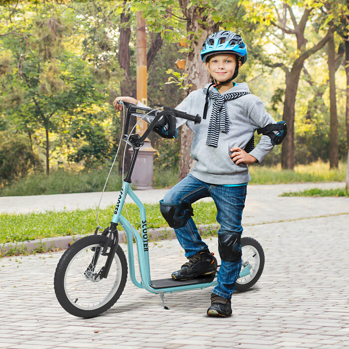 HOMCOM Scooter Scooter Kids Scooter від 5 років, Кікборд з пневматичними шинами 16/12 дюймів, Синій, 135 x 58 x 88-94 см| Аосом