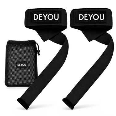 Підтримка зап'ястя DEYOU для вузьких та середніх зап'ясть – фітнес-ремінні (з підкладкою) з 100% бавовни з сітчастою сумкою – ремінні для тренажерного залу, силових тренувань, бодібілдингу для жінок та чоловіків (Чорний)