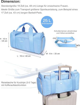 Спортивна сумка 16 дюймів для жінок та дітей з відділенням для взуття та водонепроникним розділенням, фіолетовий колір, 16 розмірів (19 розмірів-блакитний)
