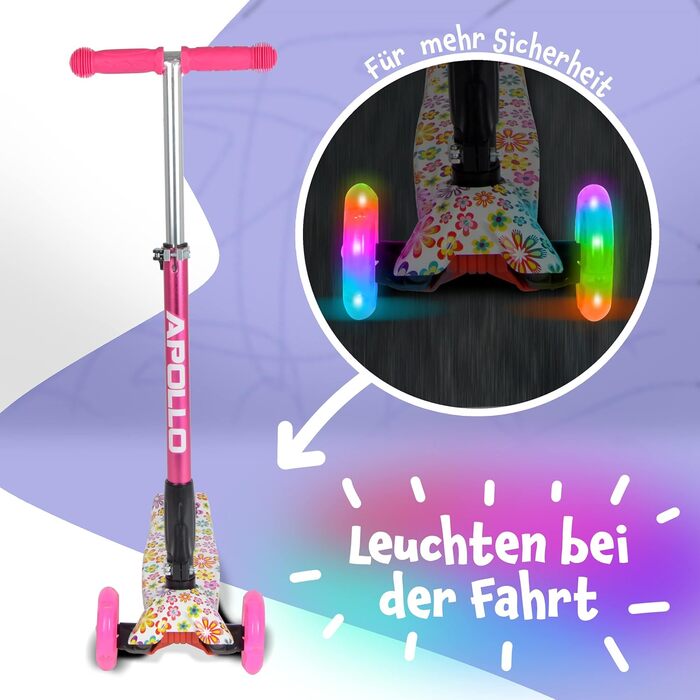 Дитячий самокат Apollo Kids Whiz із LED колесами, складаний, для хлопчиків і дівчаток від 3 до 6 років, безпечний і стійкий, самокат-трюковий