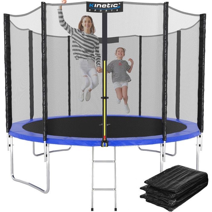 Батут KINETIC SPORTS Salto Plus Outdoor для дітей: Ø 183/244/305/366/400/430/490 см - Комплект з сіткою, захисним бордюром та сходами, до 160 кг