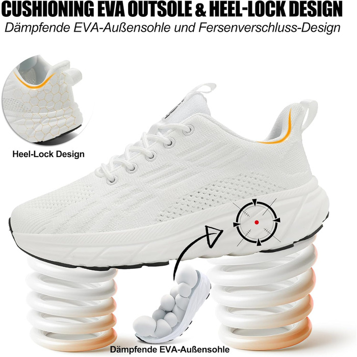 Кросівки для бігу та повсякденного носіння Unisex, білі, 37-46 EU. Зручні, з амортизацією, широка колодка, для фітнесу, тренувань, ходьби.