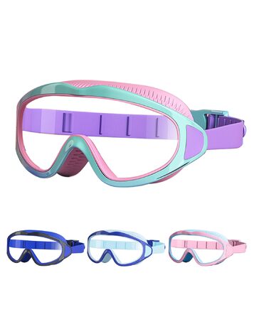Дитячі окуляри для плавання - окуляри для плавання для дітей 4-12 років з великим об'єктивом, антизапітніння, водонепроникні, рожево-зелені