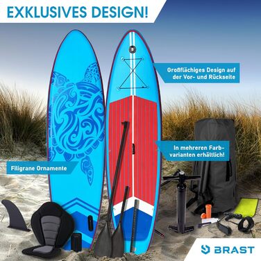 Надувна SUP-дошка BRAST SUPER Set 320x81x15 см з аксесуарами (помпа, весло, рюкзак, ремінь), гарантія 5 років, синій, зелений, червоний, бірюзовий