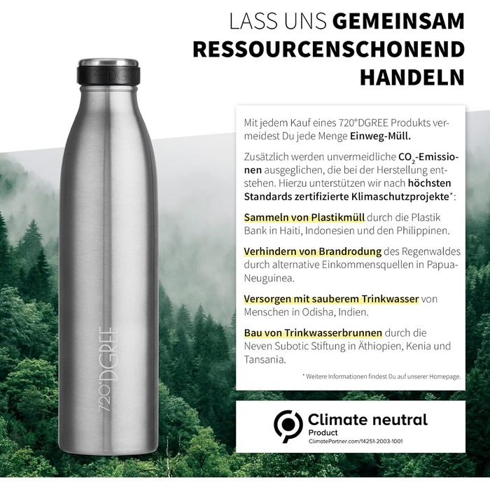 Термос-пляшка 720°DGREE MilkyBottle 1л з нержавіючої сталі, BPA-free, для газованих напоїв, спорту, школи, фітнесу, кемпінгу