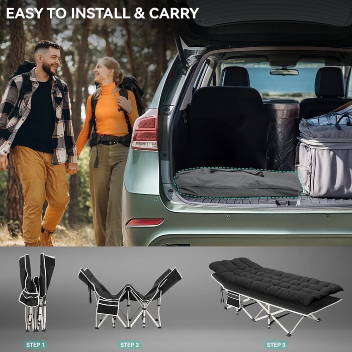 Складне кемпінгове ліжко YITAHOME для дорослих з матрацом, міцне та надійне, блакитне (чорний + матрац)