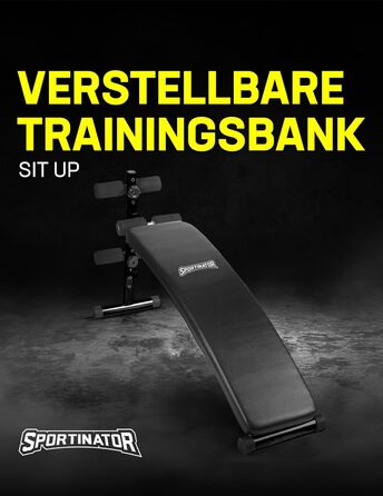 SPORTINATOR® Регульована лава для преса з екошкіри, 3 тримачі, 2 еспандери, для силових вправ у домашньому спортзалі, чорна
