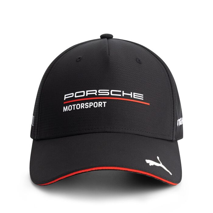 Кепка PUMA Porsche Motorsport з вигнутим козирком та логотипами Porsche Motorsport та спонсорів, чорна