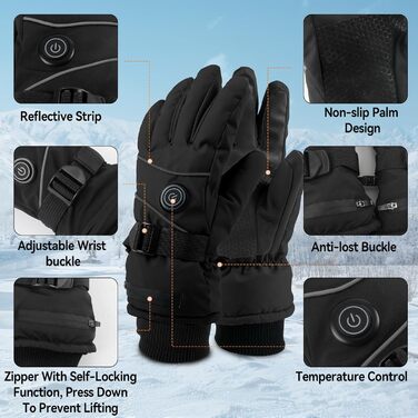 Електричні грілки для рук для чоловіків та жінок, 7.4V 5000mAh/6000mAh, акумуляторні, сенсорний екран, 3 режими 45/50/55°C, антиковзні, для катання на велосипеді, лижах, кемпінгу, чорні