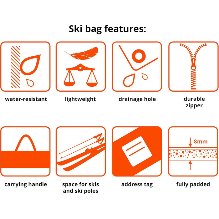 Сумка для лиж SnowSport Prestige на 2 пари лиж і палиці, посилена, для подорожей літаком, автобусом, авто, 170 см