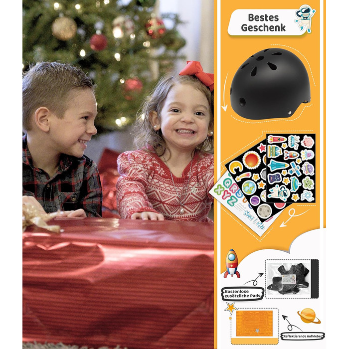Дитячий велосипедний шолом Simply Kids з наклейками, сертифікований CPSC та CE, для скейтборду, велосипеда і самоката, регульований розмір 46-52/52-58 см, для хлопчиків та дівчаток від 2 років, дизайн Космос