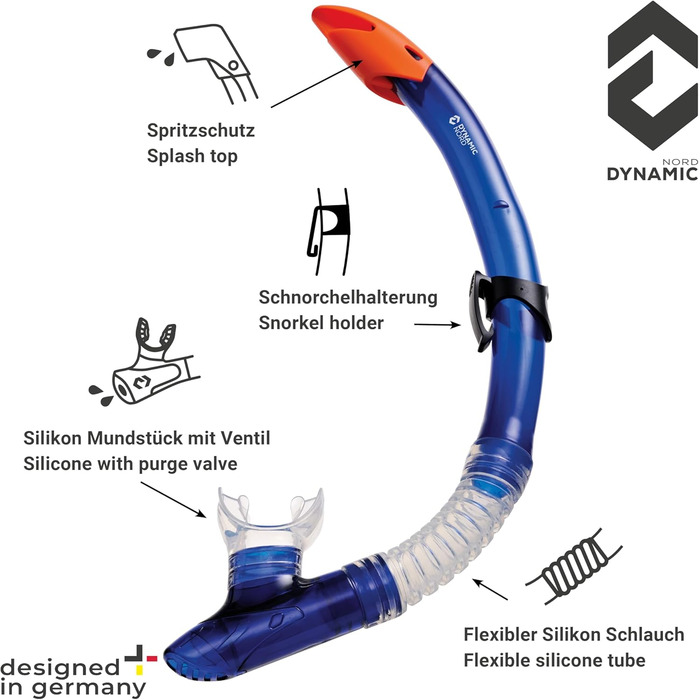 Набір для снорклінгу La Gomera Pro для дорослих - Німецький дизайн. Професійний набір для дайвінгу (подвійне маске, маска, сухий сноркель та сумка) з безпечним склом, блакитний
