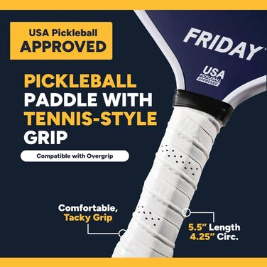 Ракетка для піклболу Friday з вуглецевого волокна, Unibody-конструкція з сотовою структурою, великий Sweet Spot, для обертання (1 шт.)