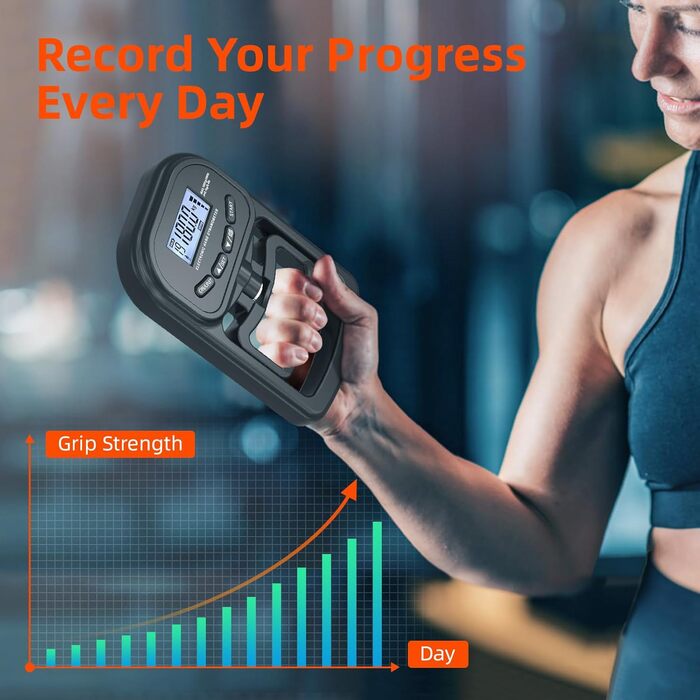Електронний динамометр для вимірювання сили хвата Griffkrafttrainer, 180 кг, LCD-дисплей, регульований хват, чорний