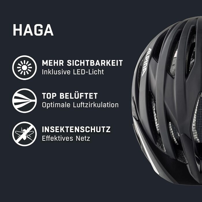 Шолом велосипедний ALPINA HAGA чорний матовий M (55-59 см) з LED-ліхтарем 2024