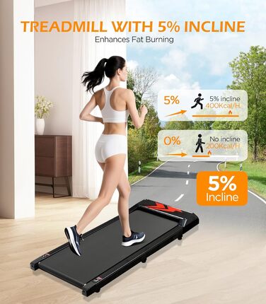 Cozary Walking Pad - біговий килимок для дому з нахилом, робочий стіл, 2-6 км/год, для офісу, з пультом та керуванням через додатки, двигун 2.5HP, LED-дисплей, вантажопідйомність 120 кг