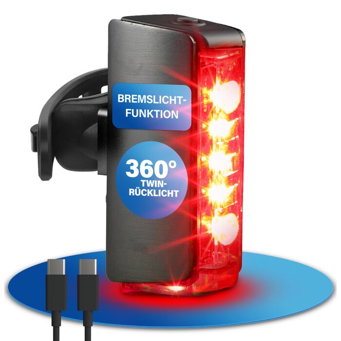 LED акумуляторний задній ліхтар Fischer Stableuchte для велосипеда, зарядний, IPX4, чорний, TWIN (акумуляторний ліхтар + TWIN STOP)