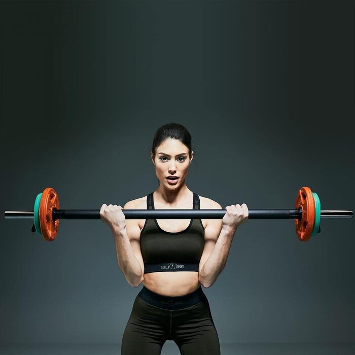 Диски для штанги GORILLA SPORTS, 5 кг, гумові з ручками, 50 мм, для олімпійської штанги, набір/окремо, вага 1,25–25 кг, для фітнесу та тренувань