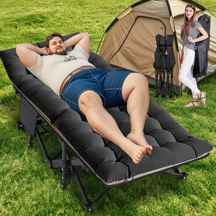 Складні туристичні ліжка ABORON для дорослих, двошарові, 1200D, портативні, міцні, для дому, офісу, кемпінгу, відпочинку (75x28x14 см, чорний)