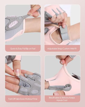 Тренувальні рукавички для чоловіків та жінок – фітнес рукавички для залу, важкої атлетики, кросфіту, силового спорту, спорту та тренувань. Рукавички з антиковзкими силіконовими точками та підкладкою на долоні. Рожеві, розмір M (18–19.5 см)